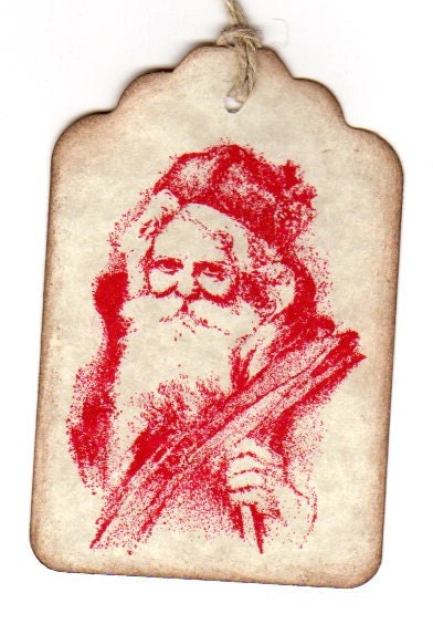Vintage Christmas Gift Tags - Rustic Primitive Santa Christmas Tags