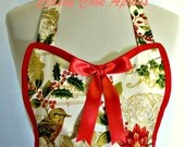 Apron French Holiday Red & Gold Filigree, Pretty Fun Hostess Party Kitchen Gift