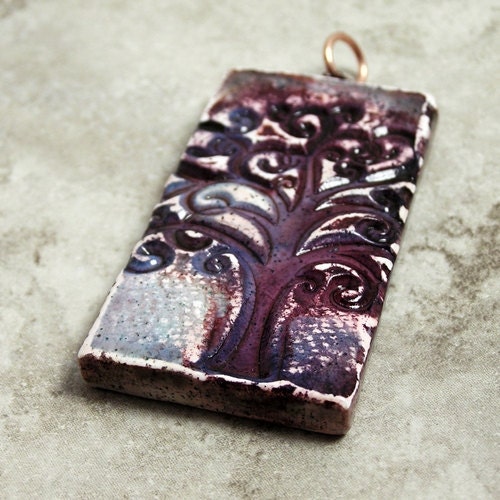 SALE Autumn Tree at Dusk, Polymer Clay Pendant