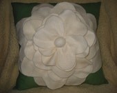 SALE 15% off,  GREEN PILLOW, sage green pillow with ivory fleece flower