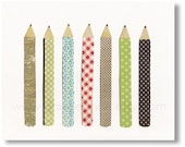Baby Nursery Decor Kids Room  Pencils Crayons Red Green Brown Print, Tous Mes Crayons 8x10 print from Paris