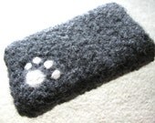 REAL CAT HAIR - IPhone IPod felt case with real cat hair kitty paw embelishment