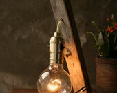 Industrial Light Wood Lamp Industrial Chic Shabby Chic Upcycled Lighting Globe Bulb Lamp - Weathered Wood and Marconi Filament Bulb