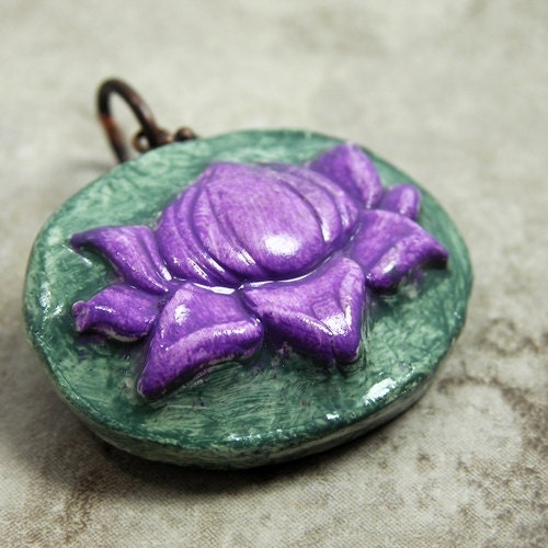 SALE Violet Lotus Charm, Polymer Clay Pendant