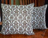 Decorative Pillows - 18 Inch Pillow Covers - Chocolate Brown and White Damask
