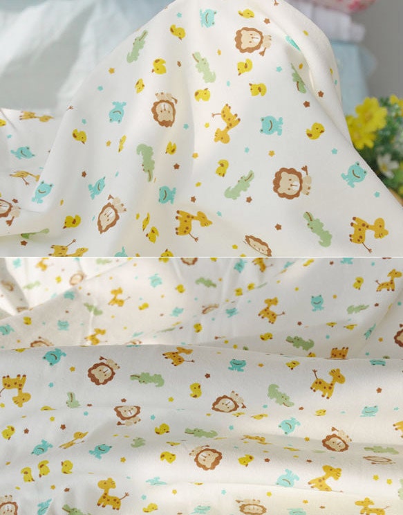 2795 - Lion Giraffe Crocodile Frog Bird Cotton Jersey Knit Fabric - 70 Inch (Width) x 1/2 Yard (Length)