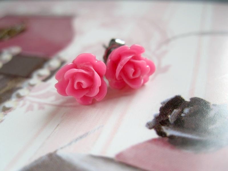 Pink Rose Earrings