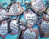 HEARTFELT - Hand Stamped Rustic Antiqued Copper and Sterling Silver Key CHAIN - Custom Personalized Anniversary, Wedding, bridesmaid gift
