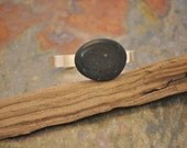 Cuff Bracelet with a Tumbled Beach Stone - Dark Night