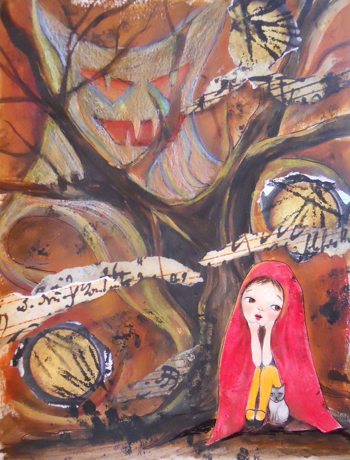 Monsters in the Night - Original Mixed Media Painting - 8 x 10 Inches