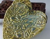 Pair of Heart Trinket Dishes in Celadon with Wildflower Design