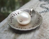Rustic Hand stamped Personalized sterling silver Mothers Necklace. hammered domed distressed hand stamped jewelry.