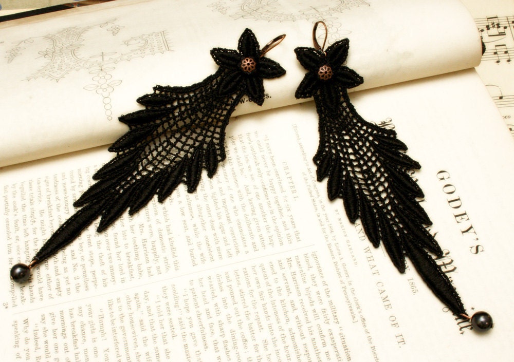 Delphia Venise Lace Earrings in Midnight Black by TinaEvaRenee