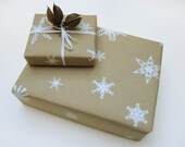 Screen Printed Wrapping Paper, Snowflakes / Stars on 100% eco-friendly recycled paper, handmade