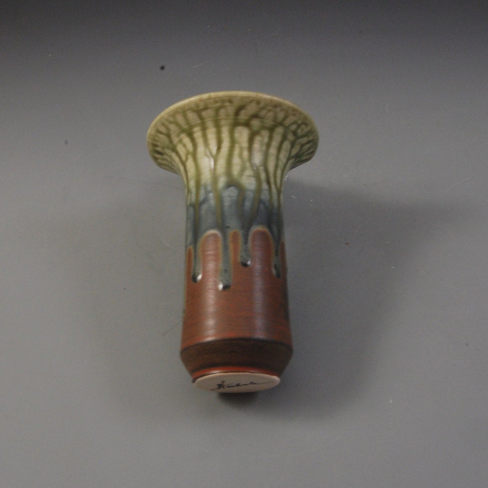 Wall Flower Pocket  Small Handmade Pottery Porcelain Cinnamon Brown and Fern by Mark Hudak