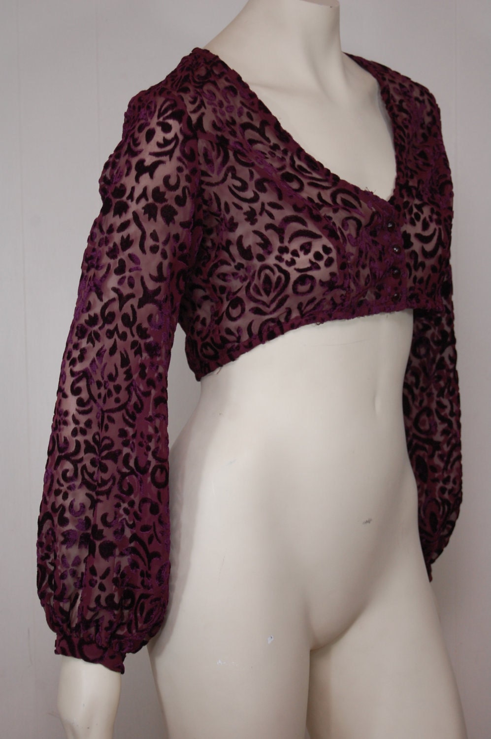 Vintage Betsy Johnson Burgundy Burnt Out Crop Top