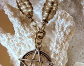 Stormy Silver Foil Lampwork & Jasper Pewter Pentacle Pentagram Necklace