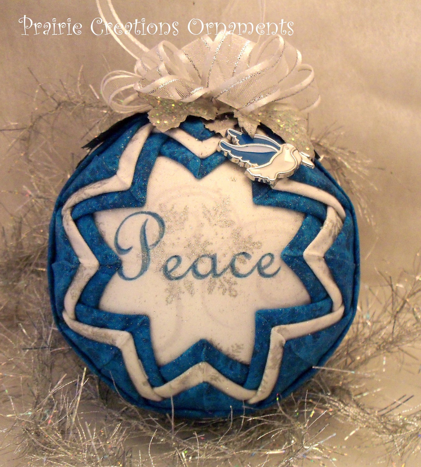 Peace Quilted Handmade Dove Quilted Ornament