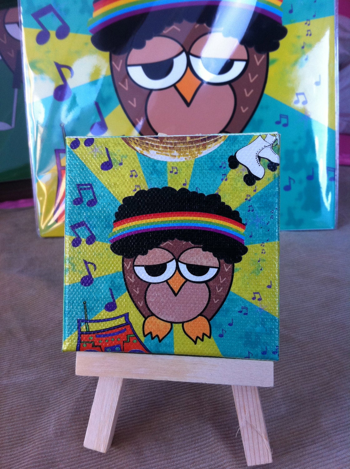 Disco Abe. 3x3 mini canvas with easel.
