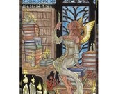 Angelic Librarian with Books and Candles - Signed ACEO Mini Print
