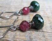 Decadence - Ruby Emerald ... Wire Wrapped Emerald and Ruby with Sterling Silver
