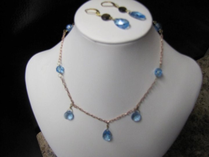 Aquamarine & Smoky Quartz in Rose Gold Set