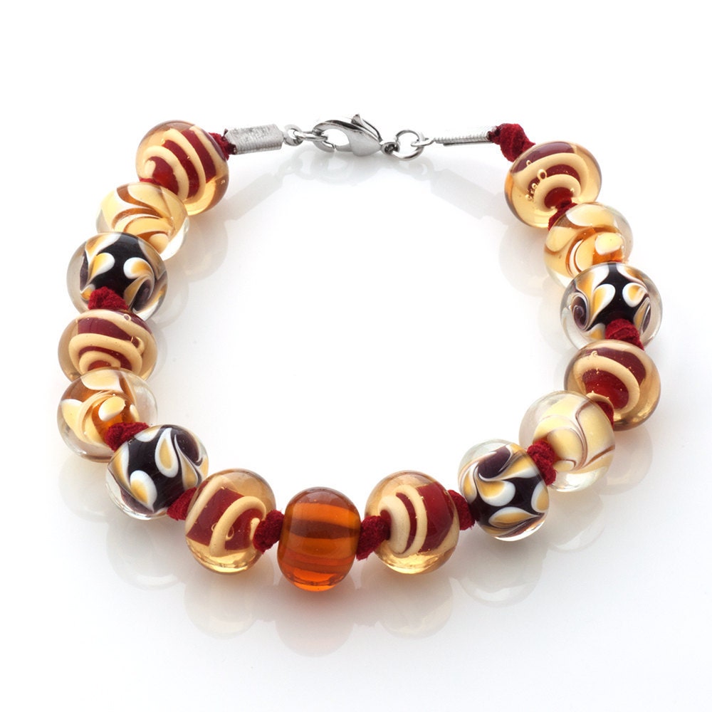 Lampwork beaded bracelet - red and yellow - CraftemallHandmade