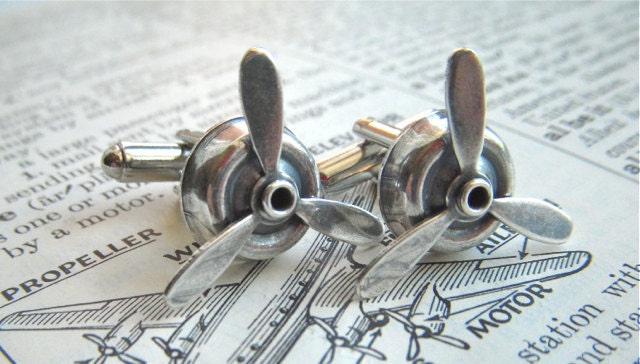 Propeller Steampunk Cufflinks Antiqued Silver Metal Men's Accessories Spinning Cuff Links Handcrafted In The USA