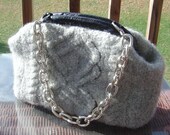 OOAK Original Design Gray Double Diamond Prairie Knitted and Felted Cable Handbag Purse Clutch