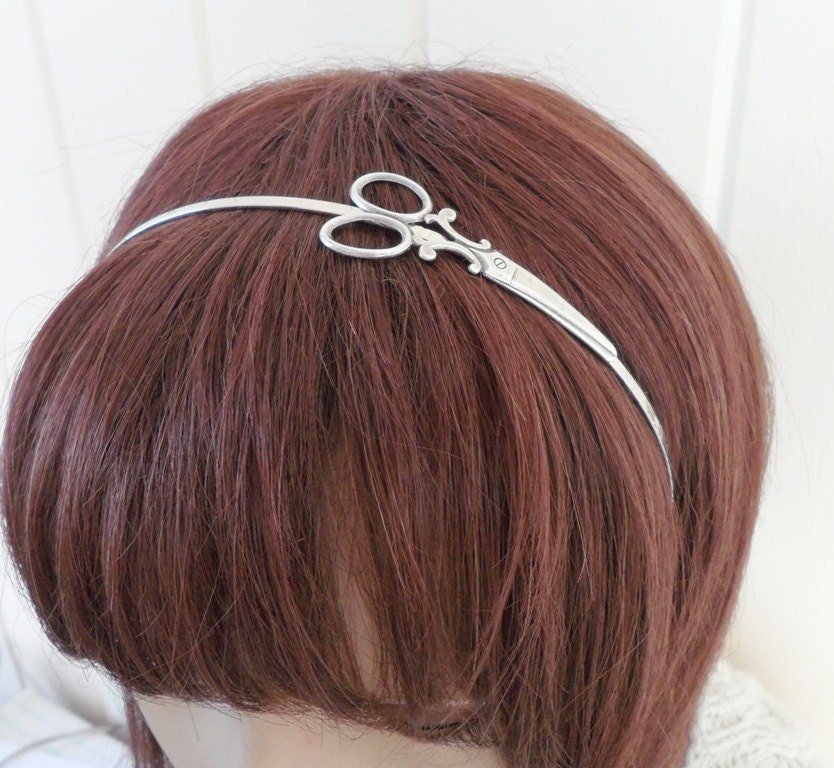 Steampunk Scissor Headband- Metal Headband- Silver Scissors