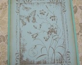 Butterfly Garden - Blank A2 Size Card with envelope - all occasion, nature, flower, decorative frame, vintage style, textured