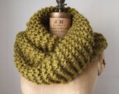 Super Snuggly chunky knit cowl Army Split Pea green Mohair version