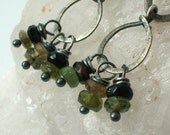 Handcrafted Tourmaline Rustic Dangle Earrings in Oxidized Sterling Silver