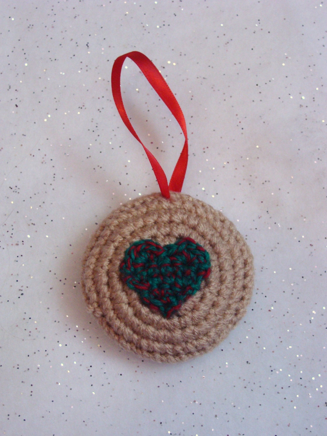 Holiday 2011 - Christmas Cookie Plush Ornament - Red and Green Heart
