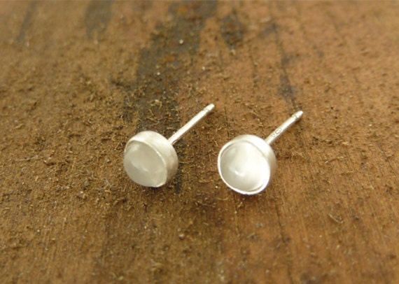 Moonstone Stud Earrings - Sterling Silver Posts
