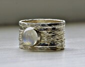 Simone unique rustic stackable wedding ring - set of five textured wedding / engagement rings with moonstone, made to order