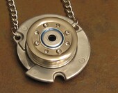Geek Jewelry, Recycled Hard Drive Spindle Pendant, unique dual look necklace