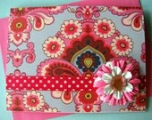 Amy Butler Pattern Happy Birthday Greeting Card with Blue and Hot Pink Paper Flower Accent II