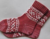 Red and white warm fall autumn winter Scandinavian pattern knit wool short socks CUSTOM MADE