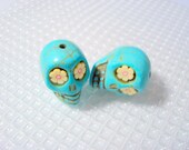 Turquoise Howlite Skull Beads with Yellow Flower Eyes