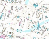 J'Adore Stella Fabric -  Paris Map Eiffel Tower Blue , 1/2 yard