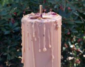 CERRIDWEN'S GRACE soy pillar candle - organic oils, dye free - dragon's blood, ylang-ylang, rose - empowerment, mystery, inspiration