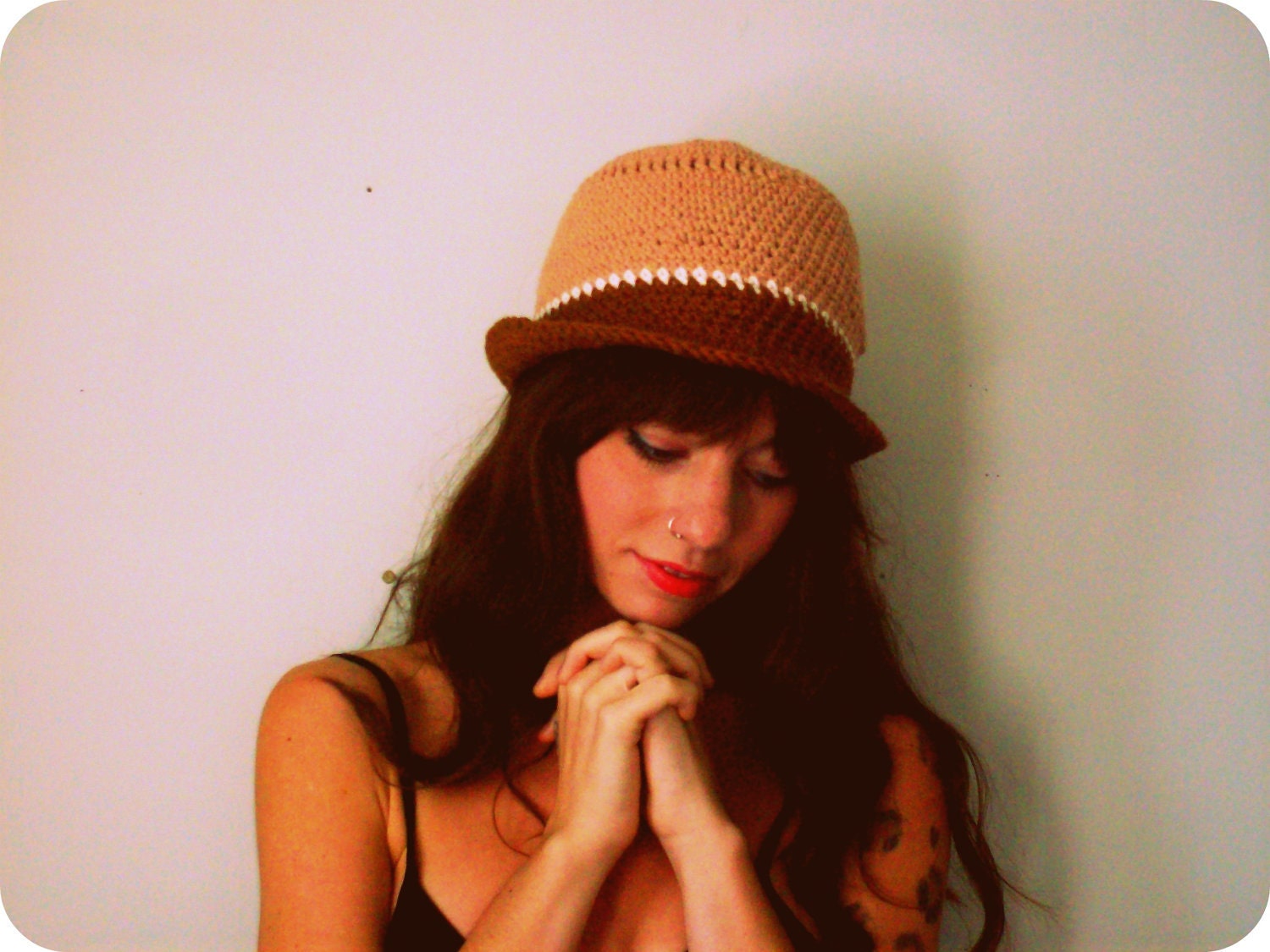 Winter Bowler Hat, Clove and Nutmeg, Cloche, Hat with Short Brim