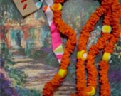 ORANGE Cotton Fiber and Seeds Necklace Belt Bracelet Head Piece handmade sustainable gift luxboheme