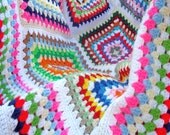 Multicolored Retro-modern Crocheted Granny Square Confetti Afghan