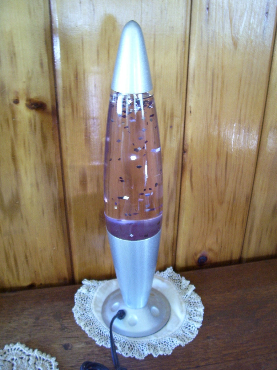 Large Vintage 1970's Silver Rocket Lamp Lava Lamp w/Silver Sparkles