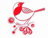 Robin - Hand Pulled, Signed, Gocco Screen Print