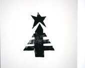 Linoleum Print - The Christmas Tree - typography Archival Art Print Black