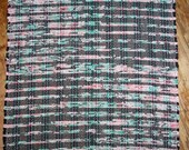 Rag Rug Doormat, Handwoven - Black, Rose, Green (Inv. Id 8-0160)