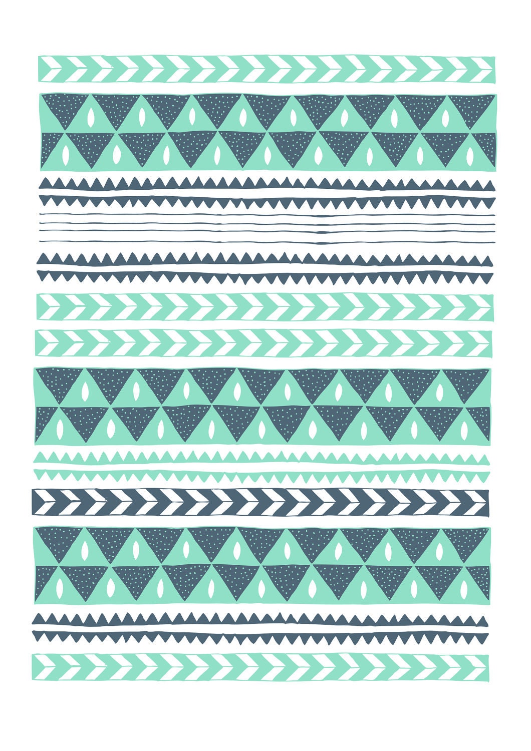 Winter Stripe Chevron and Triangle Illustration 8x11 Print